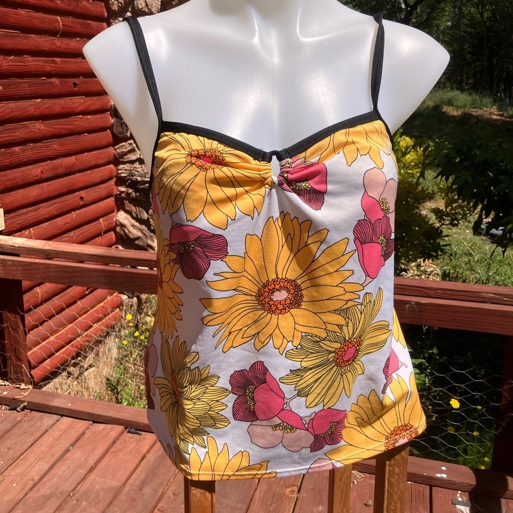 Bra tank by Apostrophe Yellow and Pink floral tank top L